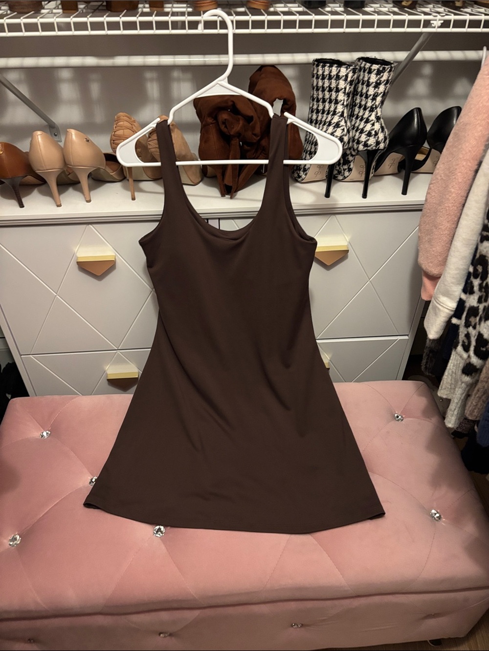 Source Unknown Brown Mini Tank Dress